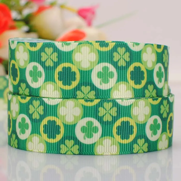 Лента с принтом Зеленый клевер 7/8 дюйма 22 мм|printed grosgrain ribbon|grosgrain ribbongift ribbon |