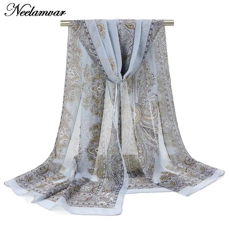 Шарфы женские из шифона и шелка с принтом фарфора 60*150 см |