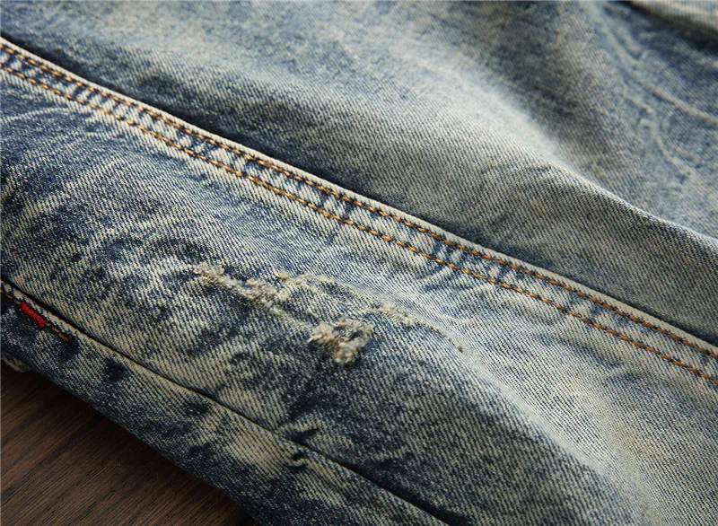 New Design Men Retro Jeans Locomotive Fashion Straight Pants Masculina Skinny Denim Men's Slim Rock Biker Patchwork | Мужская одежда
