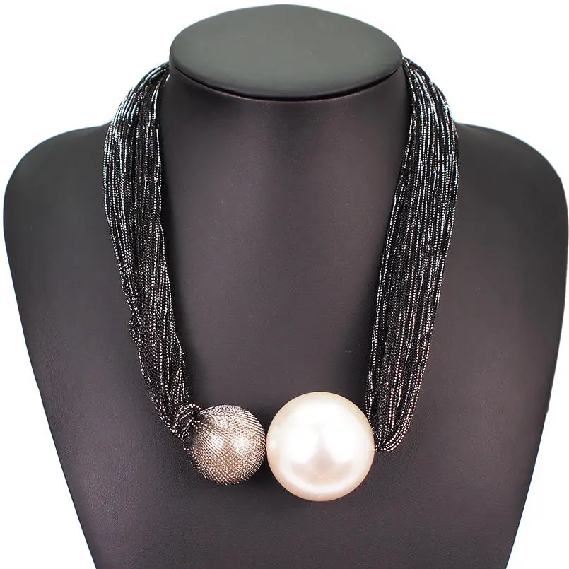Black Necklaces MANILAI, большое колье из искусственного жемчуга, ожерелье s для женщин, воротник ручной работы, массивный большой шар, подвеска, ожерелье, Женские Ювелирные изделия - Окраска металла: Black Necklaces