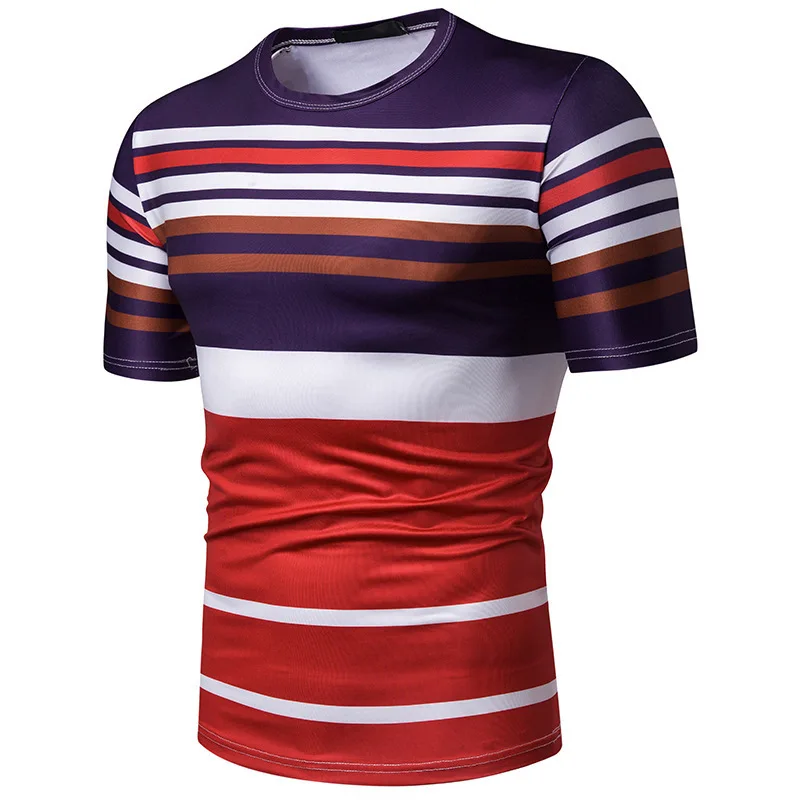 2019 брендовая мужская футболка Повседневная полосатая с круглым вырезом и