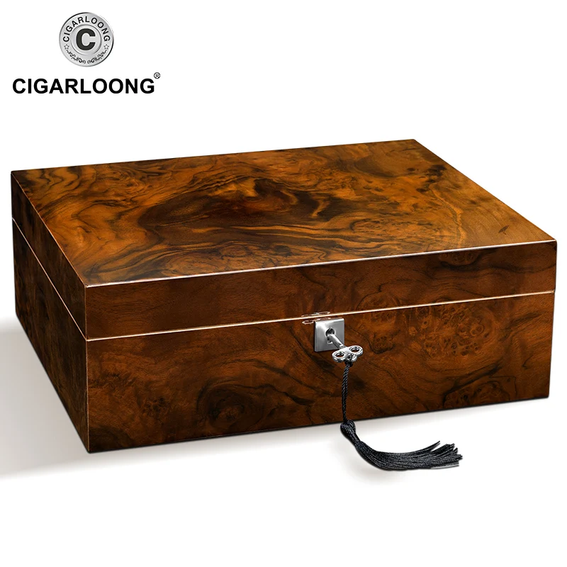 

New Large Capacity Cigar Moisturizing Humidor Box 2 Parts Luxury Cedar Wood Humidor with Humidifier and Hygrometer HH-306
