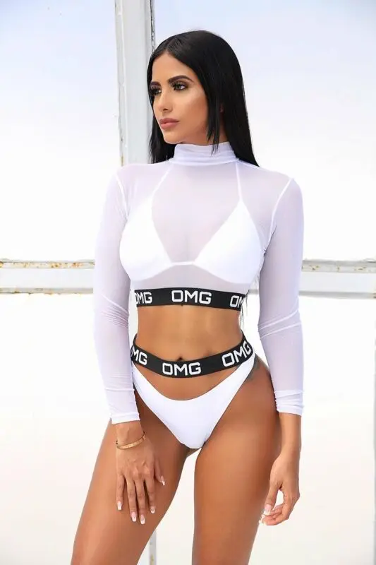 Женский сетчатый купальник бикини комплект из 3 предметов пляжная одежда