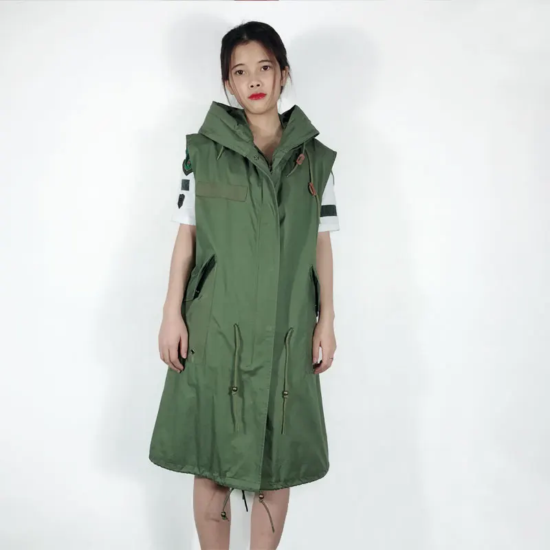 

Women Fashion Cotton Long Vest Hooded WindBreak Spring Fall Version