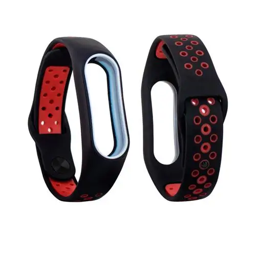 Black red white Ремешок mi band 2 для Xiaomi mi, 2 ремешка, силиконовый спортивный браслет, цветной пористый дышащий сменный ремешок для часов - Цвет ремешка: Black red white