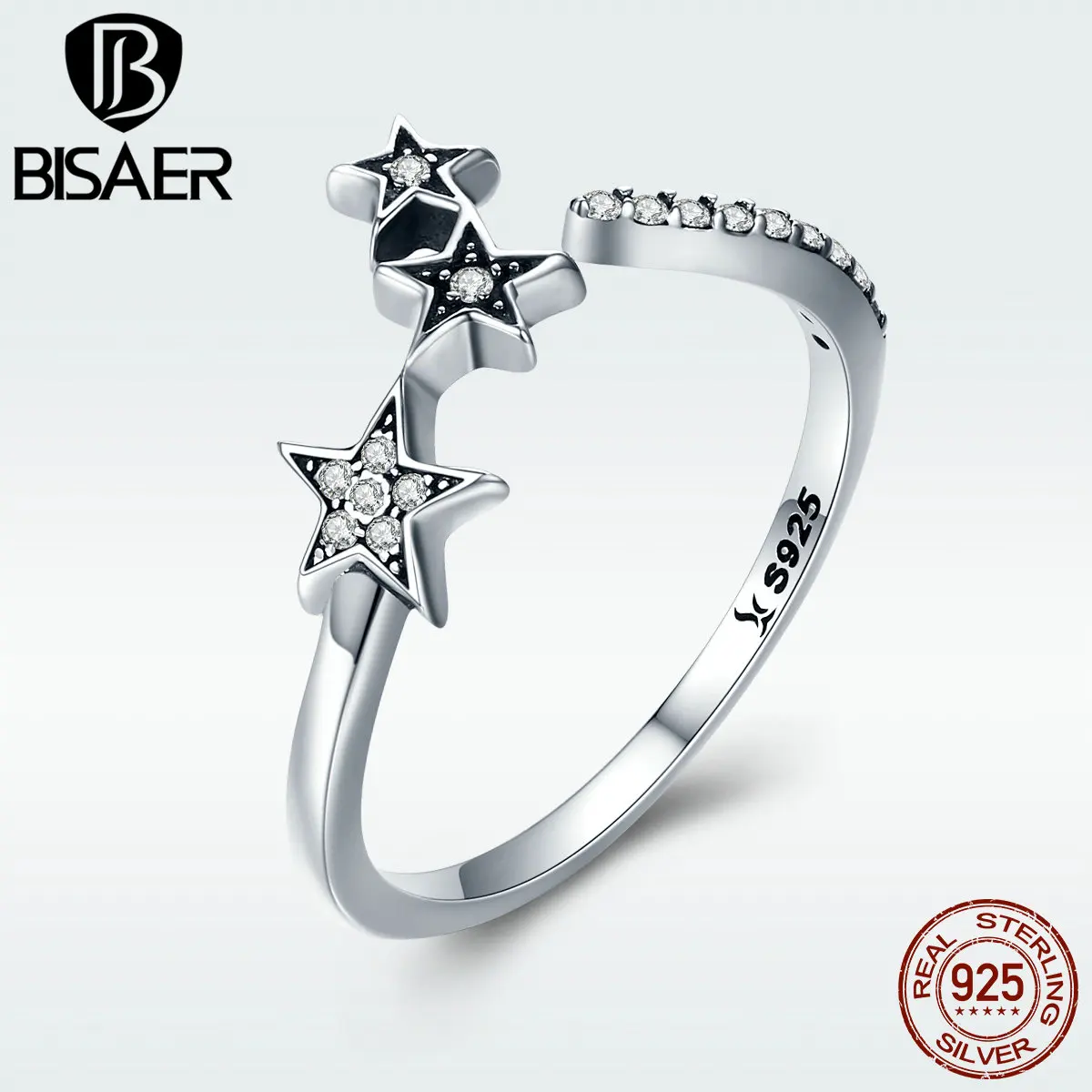 BISAER Аутентичные 925 пробы серебряные регулируемые Ослепительная звезда открытые