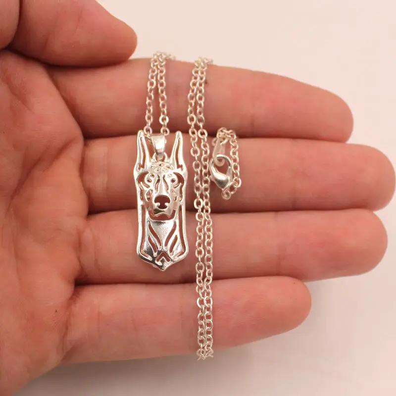 Необычная ожерелье добермана собака животное кулон Золотое серебряное покрытие