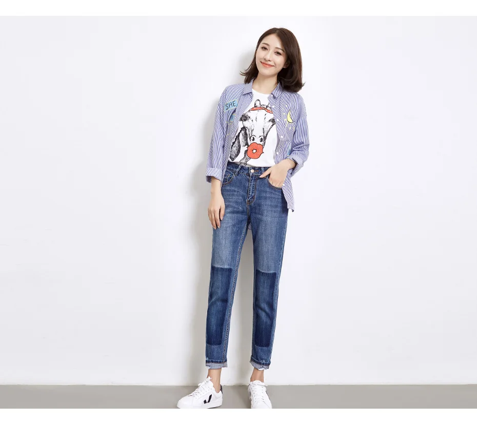 LEIJIJEANS, весна размера плюс, популярные, рваные, Выбеленные, со вставками, Промытые, средняя талия, полная длина, свободные женские джинсы прямого кроя 5996