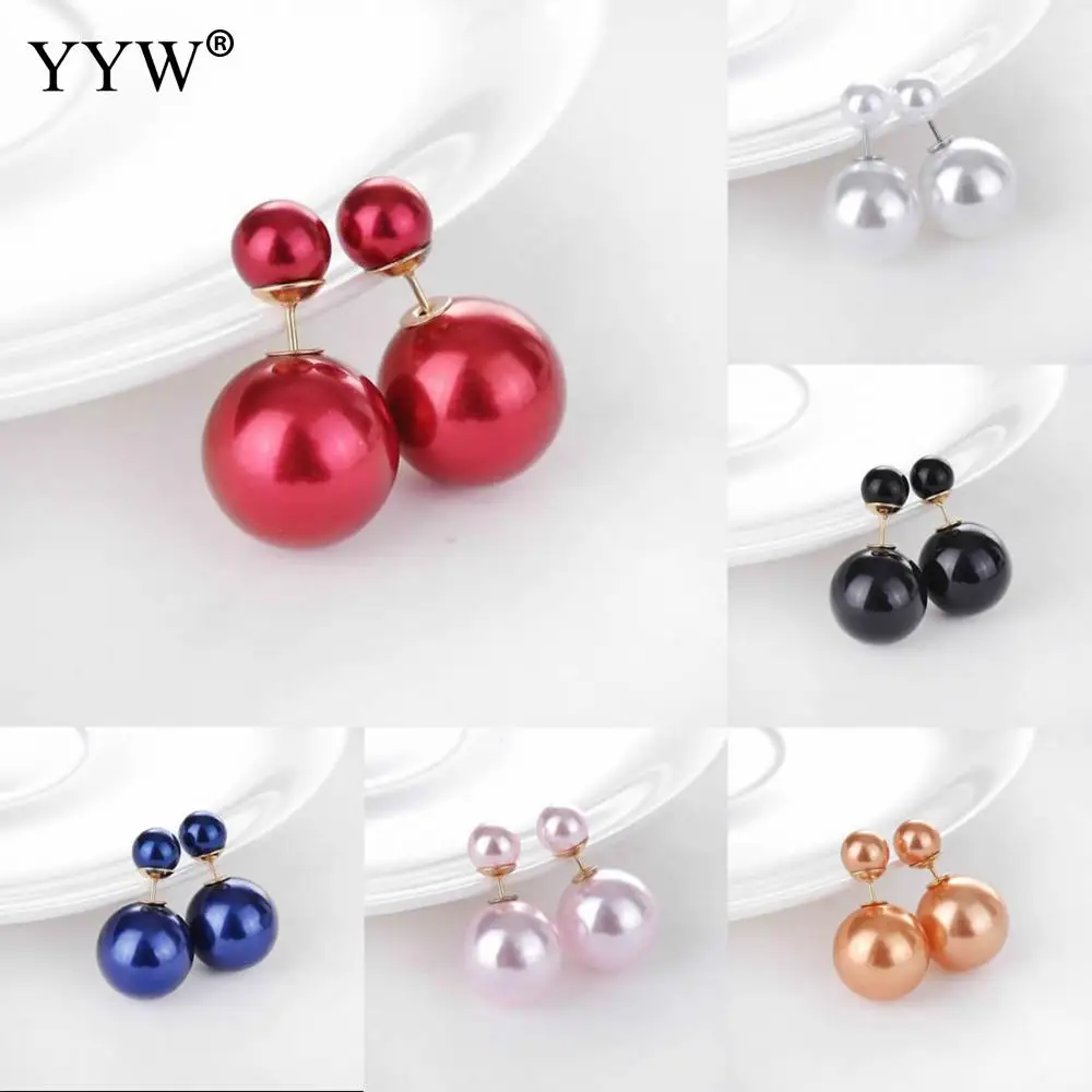 

New Fashion Pearl Double Faced drop Earring Stainless Steel Post Pin Red White Round Fashion Jewelry For Woman Party