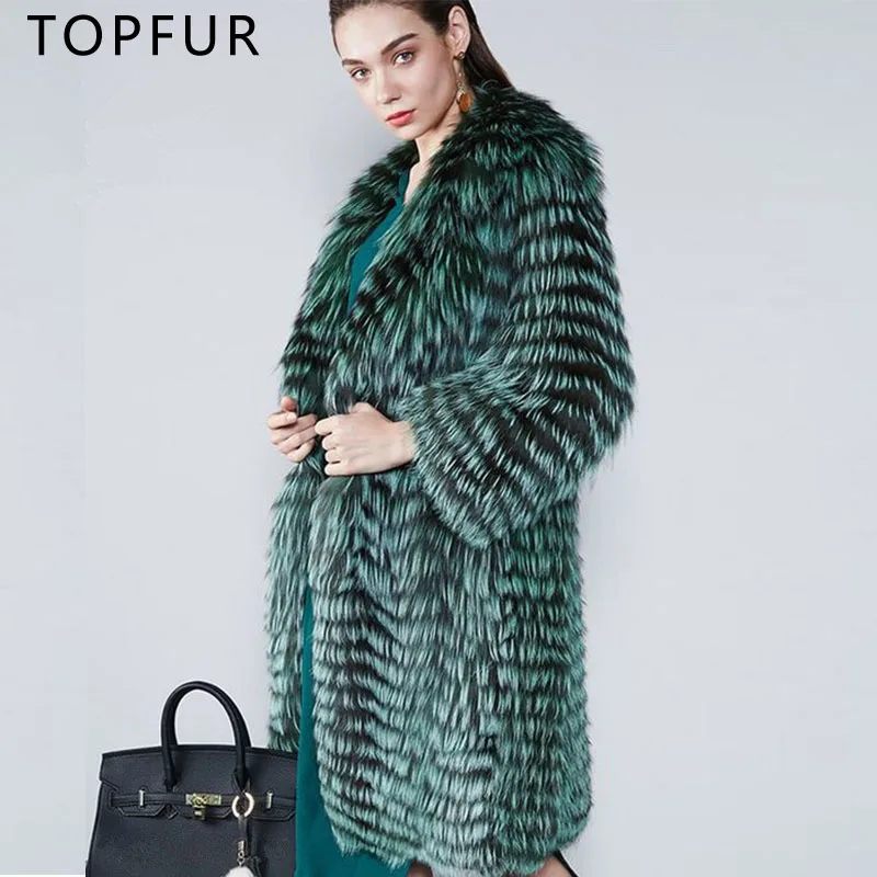 TOPFUR новинка 2019 женская шуба из натурального меха красного цвета серебристой лисы