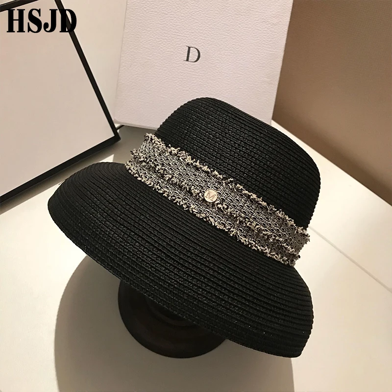 Хепберн Стиль соломенные шляпы от солнца для женщин Весна Лето Элегантный с