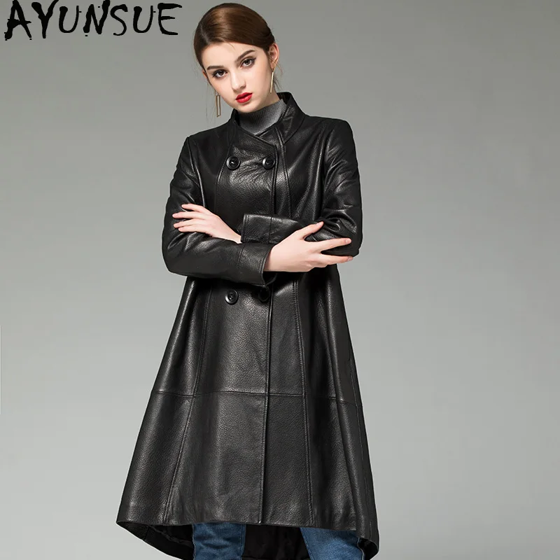 Женская куртка из 100% овечьей кожи AYUNSUE длинная Тренч натуральной весна осень