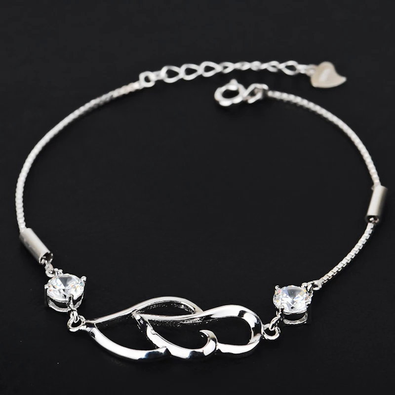 Женский браслет из серебра 100% пробы с двойным сердечком|bracelets for|sterling silver bracelet925