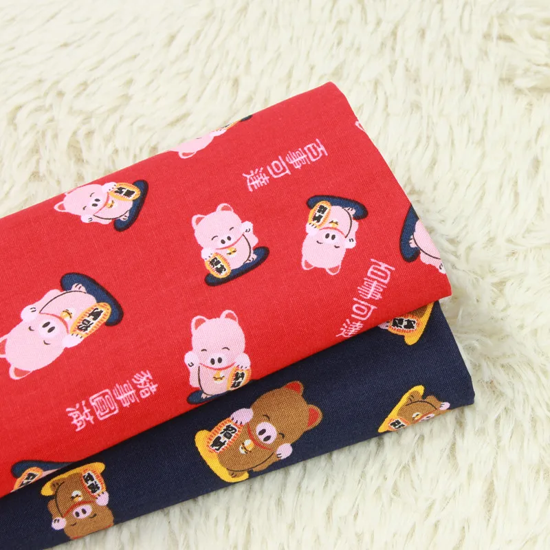 Половина ярда тонкая хлопковая ткань мультфильм fortune little pig печать ручной работы