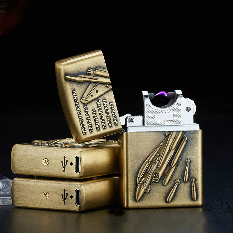 Usb Pulse Charge Windproof Lighters Bronze Embossing Charging Arc Creative Metal Electronic Cigarette Lighter Gift | Дом и сад