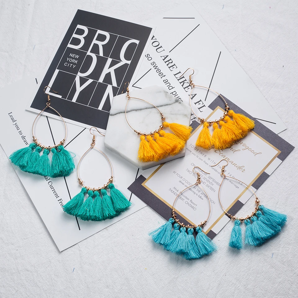 Богемные Frringed большие круглые серьги этнические Boho несколько цветов секторные с