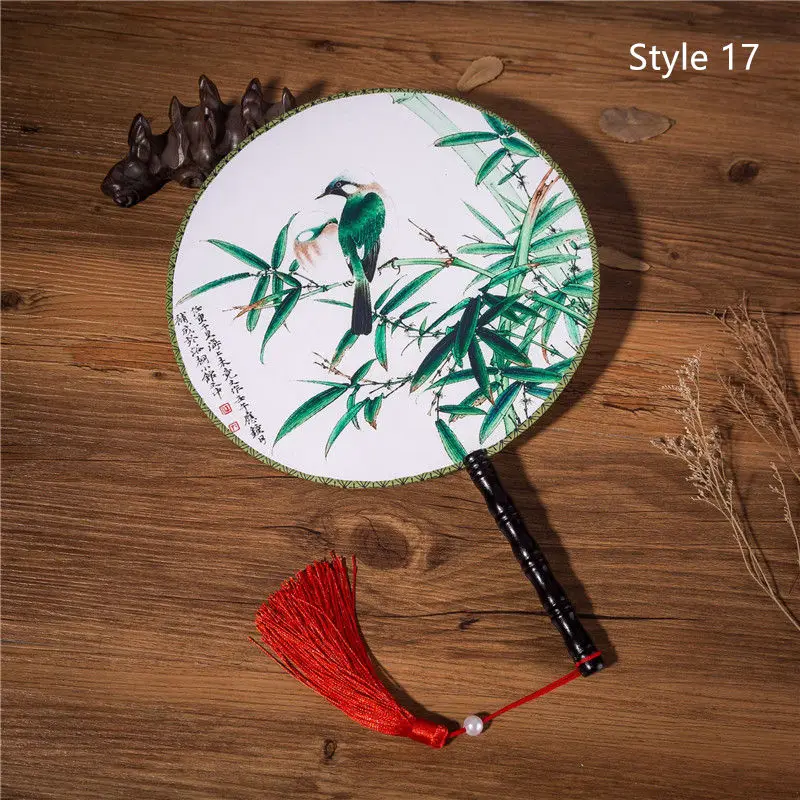 Style 17 28 Стиль s Женский Классический танец Круглый Китайский стиль ручной двусторонний цветок Печатный Шелковый круговой вентилятор с кисточкой кулон - Цвет: Style 17