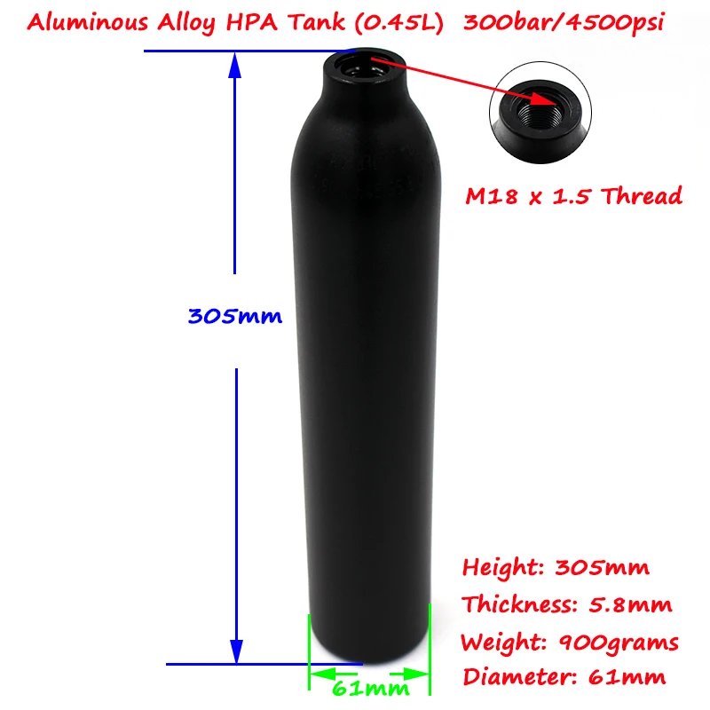 QUPB PCP Пейнтбол 0.45L 27CI цилиндр высокого давления 4500psi HPA резервуар для Акваланга с