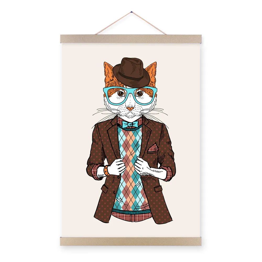 Модные животные Кот мультфильм художественные принты постер хиппи настенная