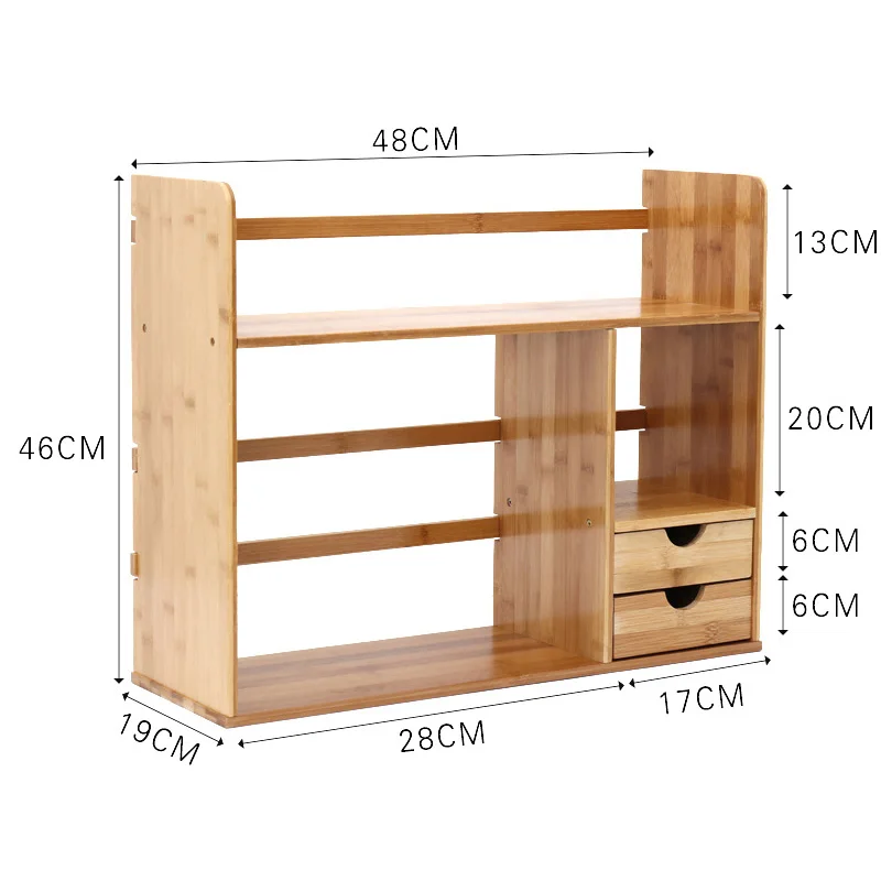 48cm two drawers Натуральный Бамбук настольная книжная полка столешница книжный шкаф офисные принадлежности стол хранения Органайзер подставка для демонстрации украшений книжная полка - Цвет: 48cm two drawers