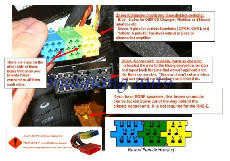 20 контактный блок адаптера кабеля жгута Разъем для аудио тюнинга VW Audi Skoda Seat|audi
