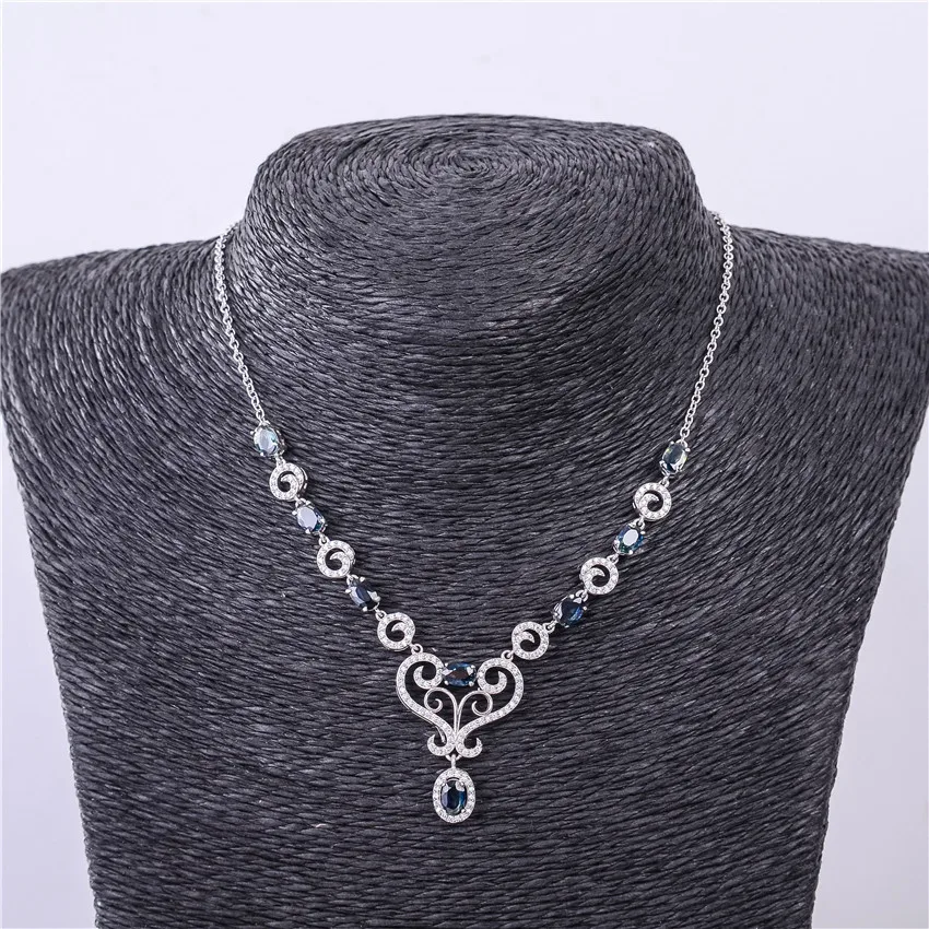 Almei, для девушек, 0.5ct, сапфир, камень по месяцу рождения, длинное ожерелье, Твердое Серебро, 925, для помолвки, циркония, ювелирное изделие для женщин с коробкой 40% FN059