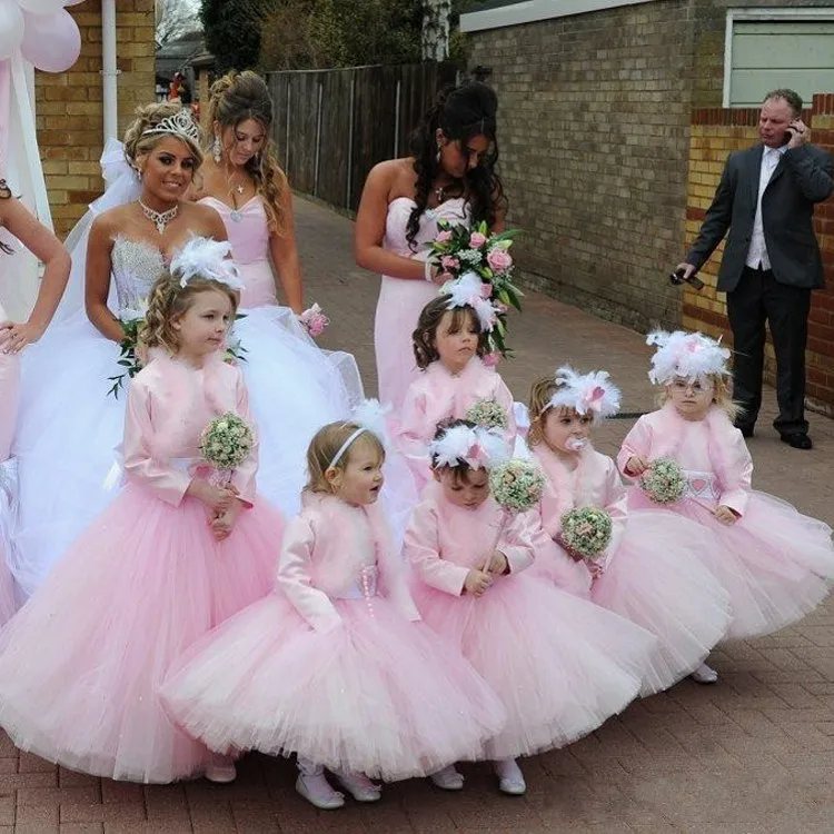 Новое Прибытие Розовый Цветок Девочки Платья С Курткой Бальные Рукава