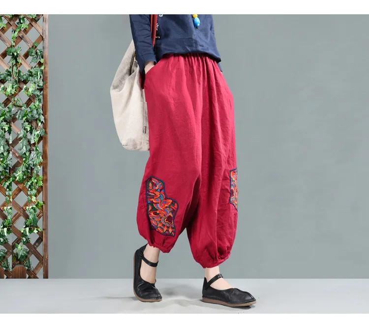 Весенне-летние брюки ретро женские свободные повседневные эластичная талия