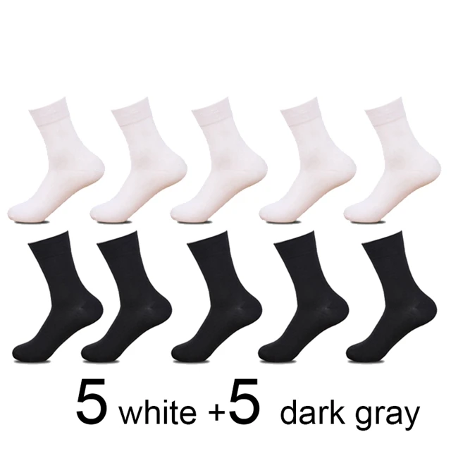 5 white 5 dark gray 10 пар/лот, мужские бамбуковые носки, мужские брендовые Новые повседневные носки в деловом стиле, мужские носки из хлопка и бамбукового волокна, длинные зимние носки для подарков - Цвет: 5 white 5 dark gray