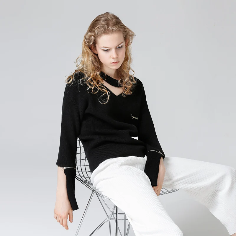 Toyouth Knitted Sweater Women 2019 Autumn Red Bla Pullover Sexy Halter Neck Long Sleeve Jumpers Pull Femme sweter mujer | Женская одежда