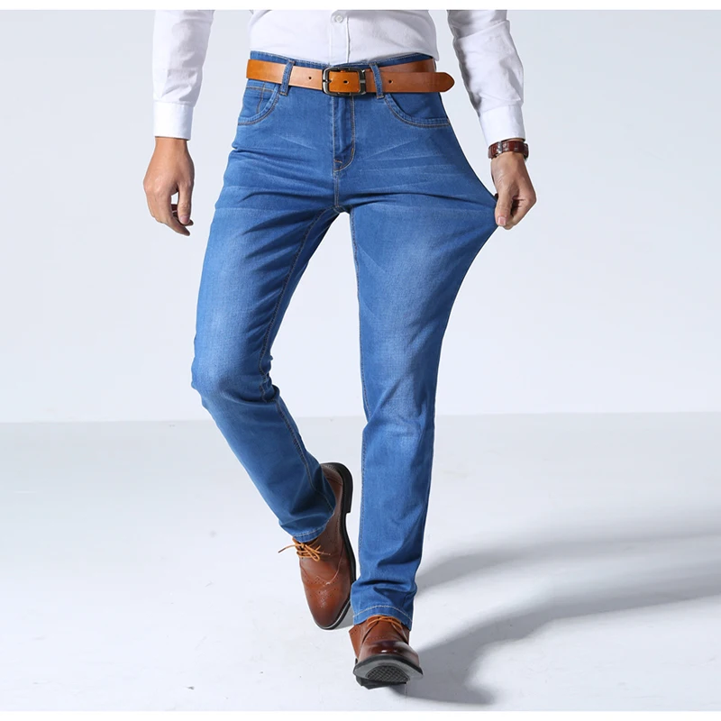 Summer New Men's Thin Light Jeans Business Casual Stretch Slim Denim Blue Trousers Male Brand Pants Plus Size pant | Мужская одежда