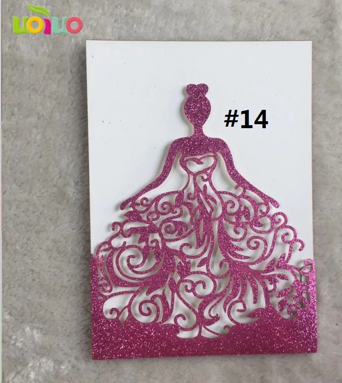 glitter hot pink 25 шт. лазерная резка блестит бумага принцесса приглашения на день рождения карты, девушка свадебные пригласительные билеты, блеск цвета ярко розовый блестящий один - Цвет: glitter hot pink