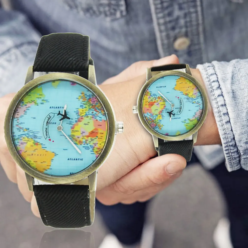 World Maps с рисунком самолета холщовые ремешки ремешок для часов модный дизайн