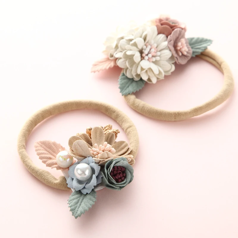 1PC Baby Girl Flower Nylon Headband Soft Stretchy Headbands for Girls Vintage Floral Bows Kids Hair Accessories | Детская одежда и