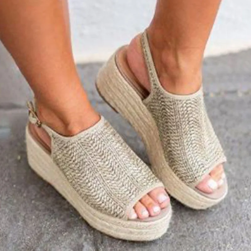 Sandalias Mujer; коллекция года; Летняя обувь; женские босоножки на платформе из пеньки; женская пляжная обувь; босоножки-гладиаторы на танкетке с открытым носком; WSH3335
