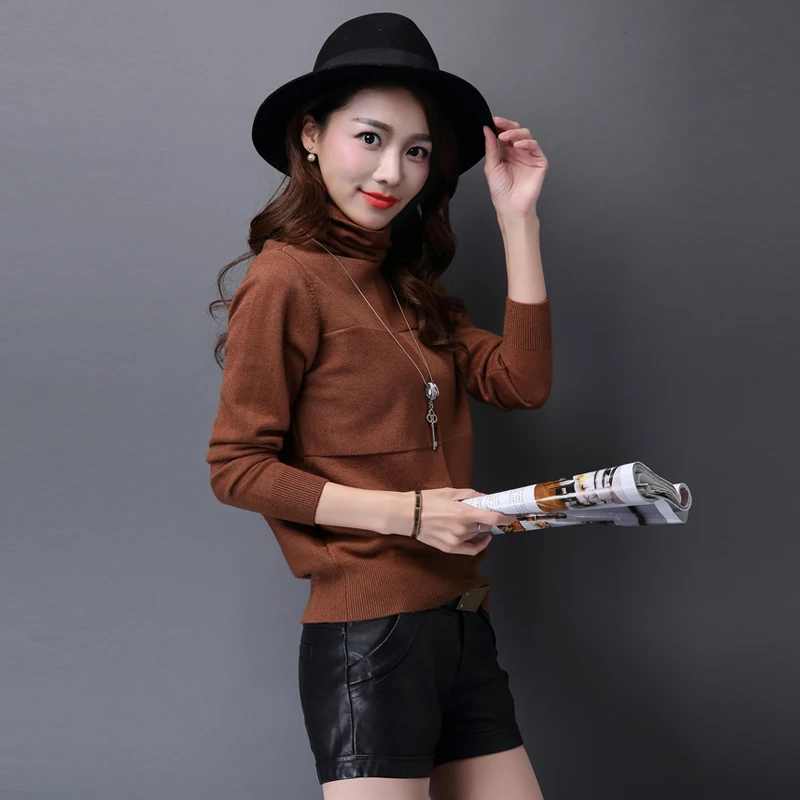 High Quality Autumn And Winter Fashion Plaid Sweaters Ladies Pure Color Slim Turtleneck Cashmere Sweater | Женская одежда