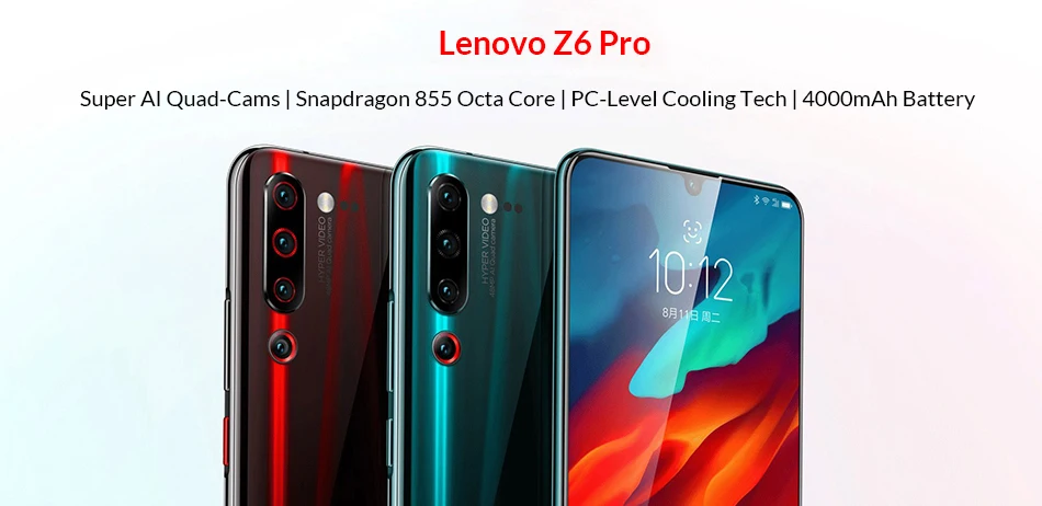 Lenovo Z6 Pro, 128 ГБ, глобальная ПЗУ, Восьмиядерный мобильный телефон Snapdragon 855, 6,39 дюйма, 48мп, четыре камеры, 4 K, Видео мобильный телефон, Android P