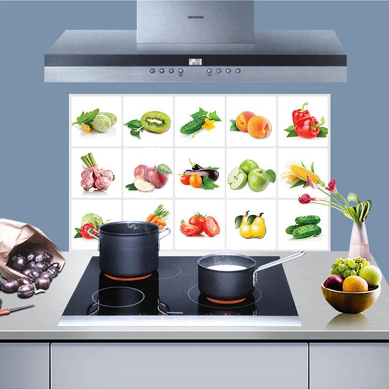 3D Fruit Tile Oil-proof Wall Stickers Kitchen Heat-resistant Wall Decal Home Decor Bathroom Waterproof Protection Film Art Mural