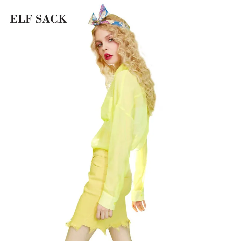 ELFSACK Women Chiffon Blouses Full Sleeve Solid Womens O Neck Casual Drop Shoulder Female Sexy Shirt|women chiffon blouse|chiffon blousesleeve blouse