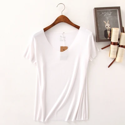 D96 Vneck white Летняя женская футболка, хлопок, короткий рукав, высокая эластичность, дышащий Топ, женская футболка, D96 - Цвет: D96 Vneck white