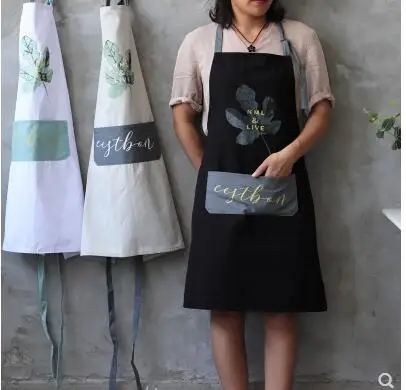 

All-cotton cotton apron Household kitchen cleaning oil-proof belt pocket Nordic style bronzing coffee shop flower shop