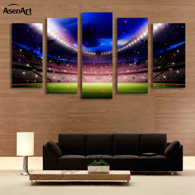 5 Panel Football Playground Canvas Print Wall Art Picture for Living Room Bedroom Soccer Home Decoration Framed Ready to Hang | Дом и сад