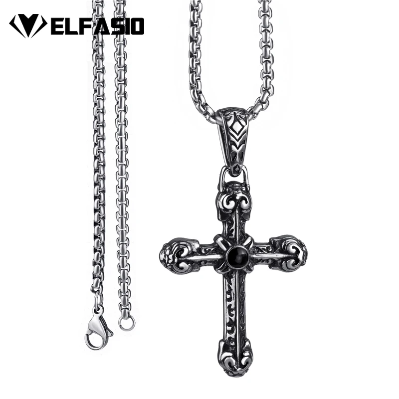 

Men's Stainless Steel Pendant Chain Both Sided Retro Pattern Cross Necklace Jewelry Length 45-90cm