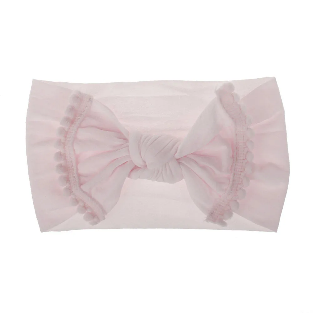 Light Pink Модные нейлоновые оголовья с помпоном для новорожденных мягкие эластичные кольца широкие нейлоновые повязки на голову для маленьких девочек - Цвет: Light Pink