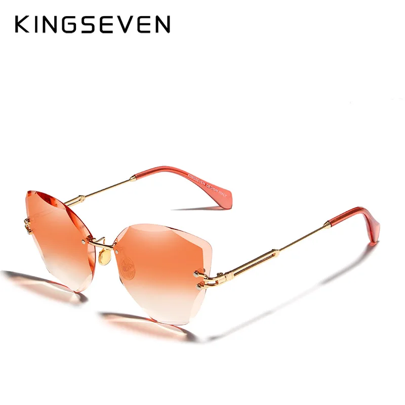 KINGSEVEN, дизайнерские модные женские солнцезащитные очки,, без оправы, женские солнцезащитные очки, Ретро стиль, сплав, оправа, классический бренд, дизайнерские оттенки - Цвет линз: Orange gradient