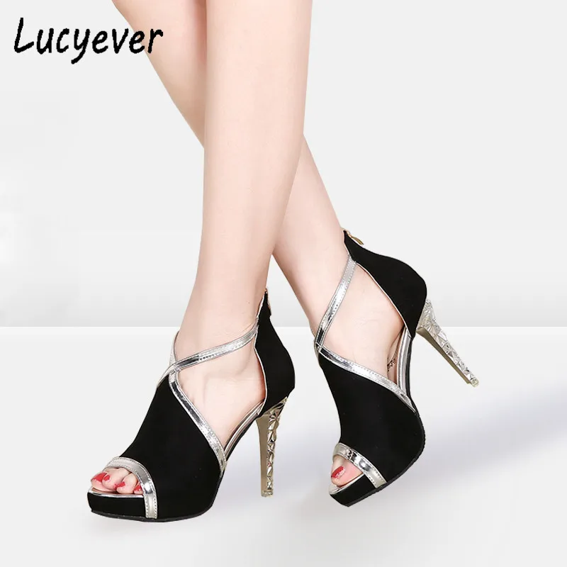 Новинка 2019 модные женские туфли лодочки Lucyever с открытым носком на молнии