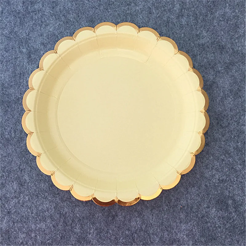 Light Yellow 16 шт 7 inch/18 см Бумага пластин Фольга Золотая, серебряная край яркие тарелки вечерние Декоративная посуда на день рождения для свадьбы или «нулевого дня рождения» вечерние Декор - Цвет: Light Yellow
