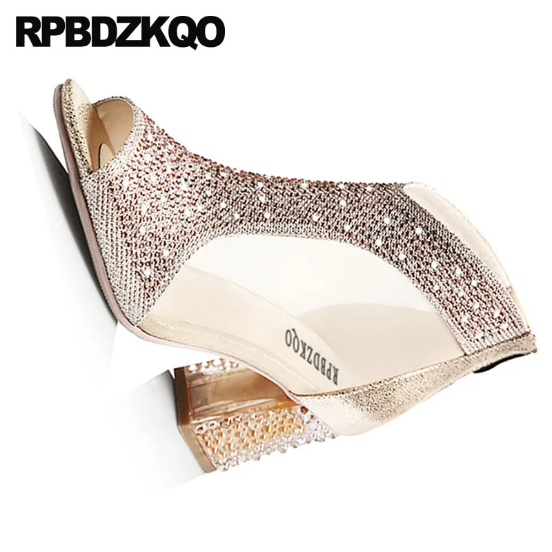 сандалии горный хрусталь меш ботильоны золото свадьба металлический Голова рыбы