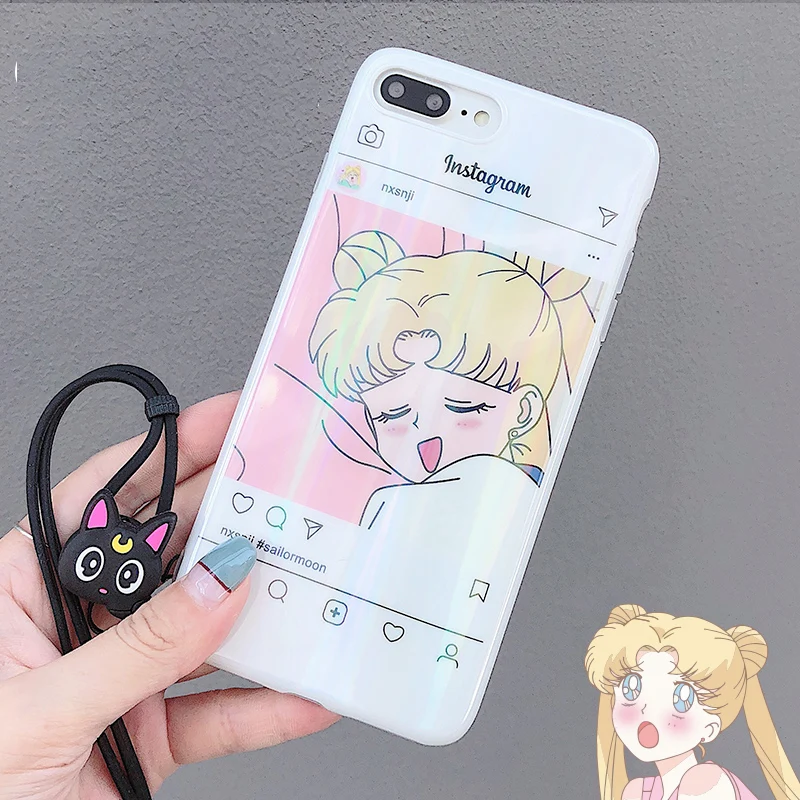 Новый чехол Сейлор Мун для iPhone 7/8 plus мягкий силиконовый с блестками 6 6s и Передняя