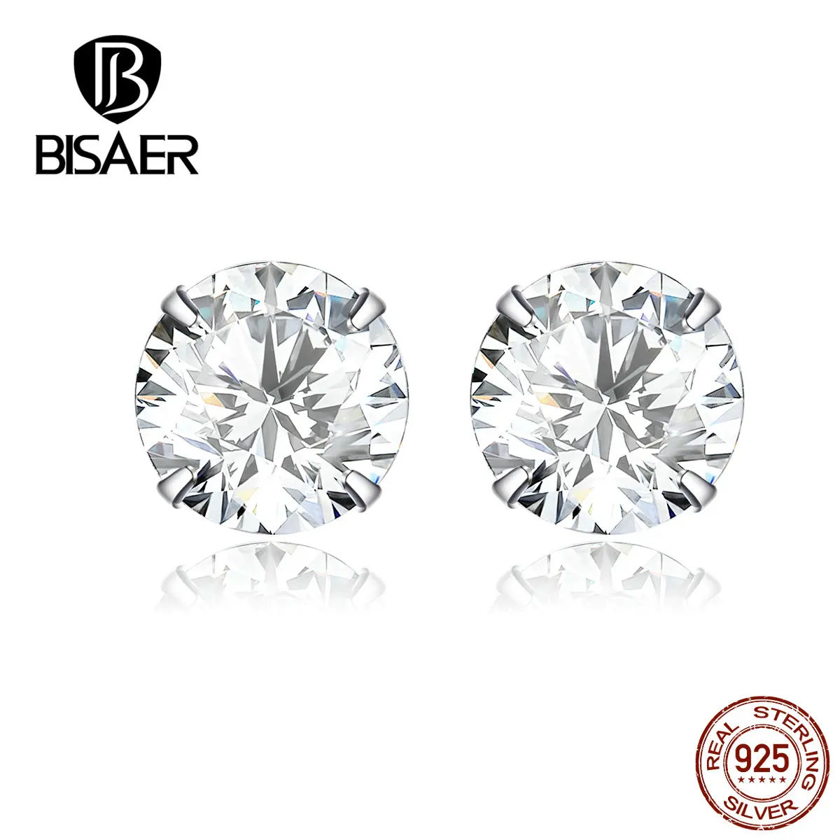 

BISAER Classic Wedding Earrings 925 Sterling Silver Cubic Zircon Simple Women Stud Earrings Women Sterling Silver jewelry EFE166